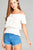 Ladies fashion short sleeve open shoulder smocked detail w/eyelet woven top