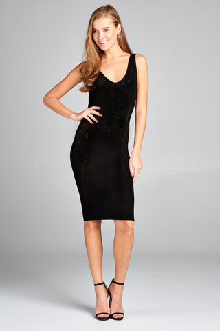 Ladies fashion sleeveless double deep v-neck knit mini dress - merchandiserus2