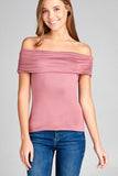 Ladies fashion fold over off the shoulder rayon spandex jersey top