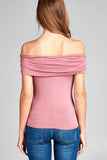 Ladies fashion fold over off the shoulder rayon spandex jersey top