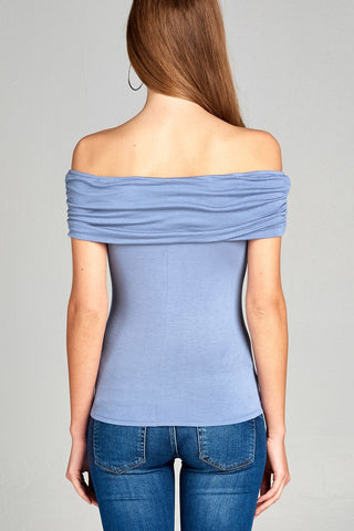 Ladies fashion fold over off the shoulder rayon spandex jersey top
