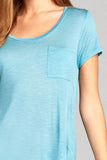 Ladies fashion short sleeve scoop neck w/pocket rayon slub top