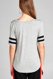 Ladies fashion short double stripe sleeve v-neck rayon spandex top