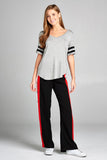 Ladies fashion short double stripe sleeve v-neck rayon spandex top