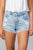 Ladies fashion light denim high waisted distressed frayed denim shorts