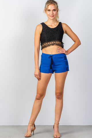 Ladies fashion  boho embroidered tassel tie short