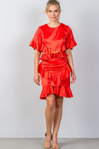 Ladies fashion bow tie back cut-out ruffle midi dress - merchandiserus2