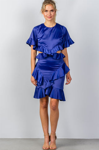 Ladies fashion bow tie back cut-out ruffle midi dress - merchandiserus2