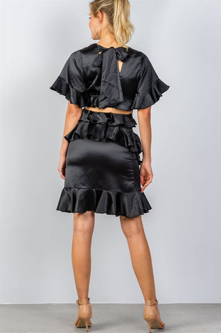 Ladies fashion bow tie back cut-out ruffle midi dress - merchandiserus2