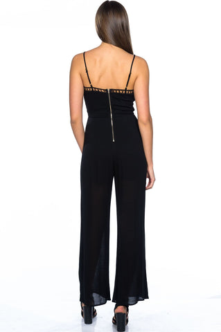 Ladies fashion lattice plunge cage jumpsuit