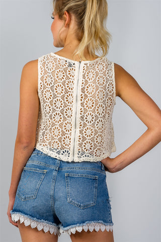 Ladies fashion floral crochet lace crop top