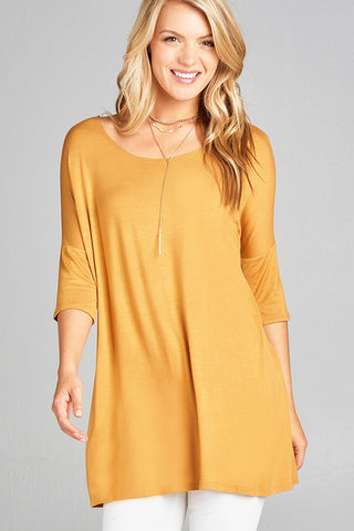 Ladies fashion band elbow sleeve round neck rayon spandex jersey tunic top