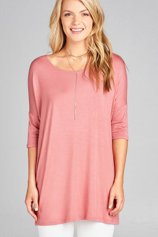 Ladies fashion band elbow sleeve round neck rayon spandex jersey tunic top