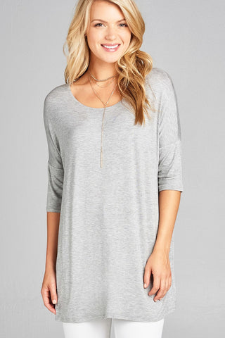 Ladies fashion band elbow sleeve round neck rayon spandex jersey tunic top