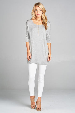 Ladies fashion band elbow sleeve round neck rayon spandex jersey tunic top