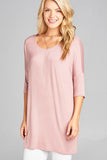 Ladies fashion band elbow sleeve round neck rayon spandex jersey tunic top