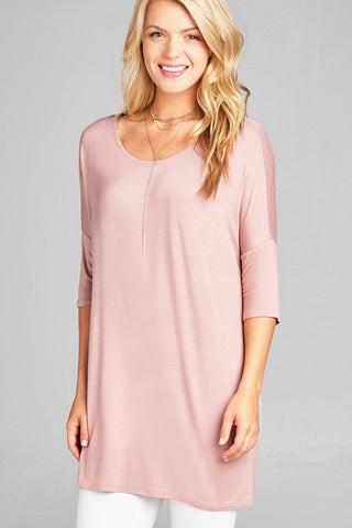 Ladies fashion band elbow sleeve round neck rayon spandex jersey tunic top
