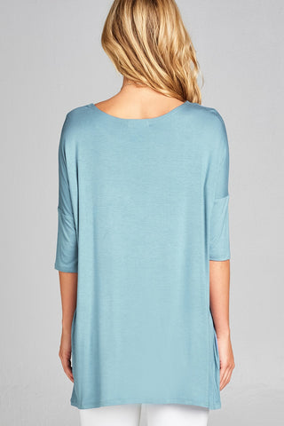 Ladies fashion band elbow sleeve round neck rayon spandex jersey tunic top