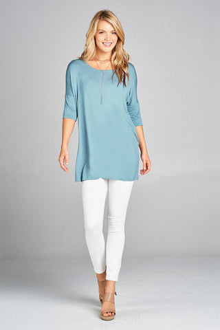 Ladies fashion band elbow sleeve round neck rayon spandex jersey tunic top