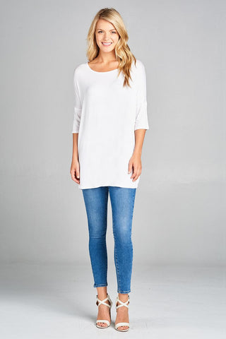 Ladies fashion band elbow sleeve round neck rayon spandex jersey tunic top