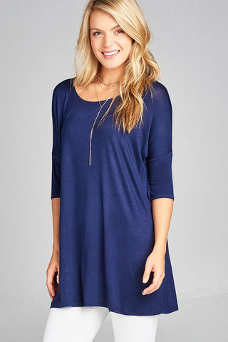 Ladies fashion band elbow sleeve round neck rayon spandex jersey tunic top