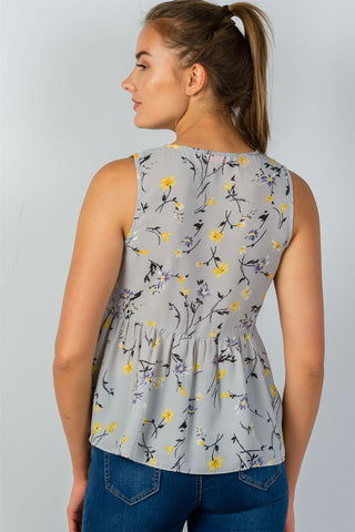 Ladies fashion floral print crochet babydoll v-neck tank top