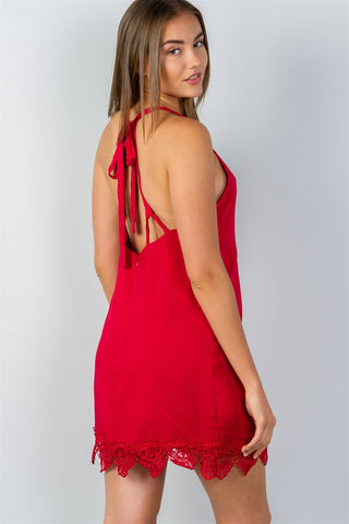 Ladies fashion low back crochet hem loose mini dress - merchandiserus2