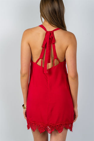 Ladies fashion low back crochet hem loose mini dress - merchandiserus2