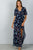 Ladies fashion navy & floral print wrap maxi skirt