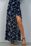 Ladies fashion navy & floral print wrap maxi skirt