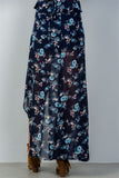 Ladies fashion navy & floral print wrap maxi skirt