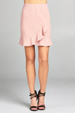 Ladies fashion banded waist wrap look w/ruffle mini skirt