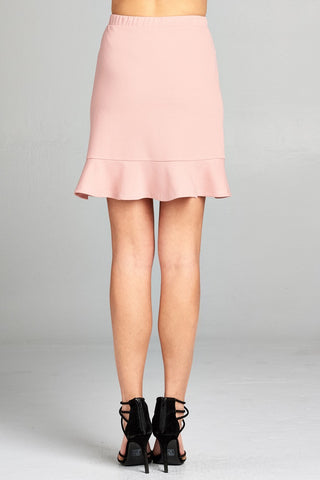 Ladies fashion banded waist wrap look w/ruffle mini skirt