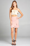 Ladies fashion banded waist wrap look w/ruffle mini skirt