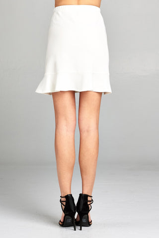 Ladies fashion banded waist wrap look w/ruffle mini skirt