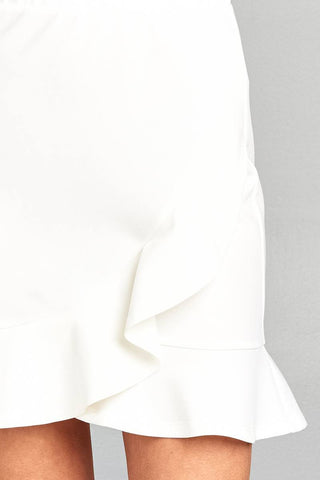 Ladies fashion banded waist wrap look w/ruffle mini skirt