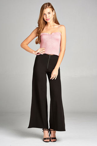 Ladies fashion smocked detail front shirring w/strap cami crop rayon spandex top