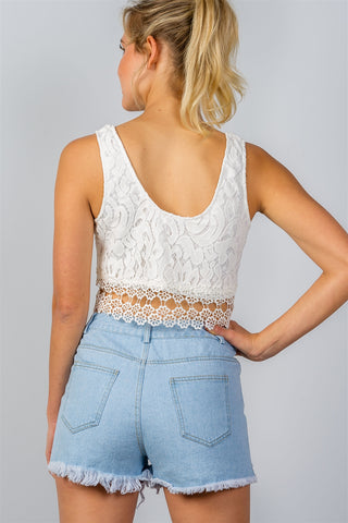 Ladies fashion boho crochet floral lace hem crop top