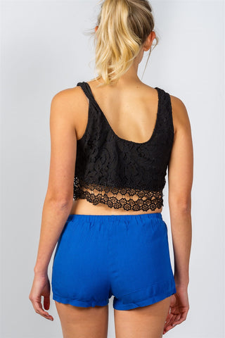 Ladies fashion boho crochet floral lace hem crop top