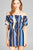 Ladies fashion off the shoulder flounce multi stripe woven romper