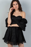Ladies fashion flounce-hem off the shoulder lace mini dress - merchandiserus2