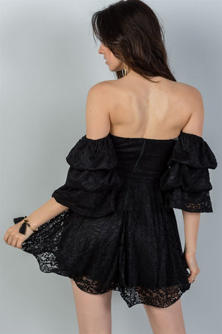 Ladies fashion flounce-hem off the shoulder lace mini dress - merchandiserus2