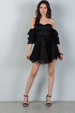 Ladies fashion flounce-hem off the shoulder lace mini dress - merchandiserus2