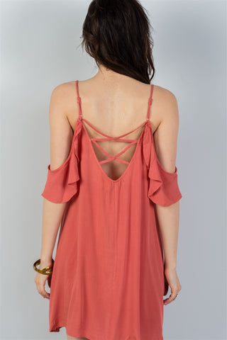 Ladies fashion  spice cold shoulder mini dress - merchandiserus2