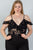 Ladies fashion plus size cold shoulder black velvet floral burnout bodysuit