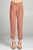 Ladies fashion high rise w/double metal trim belt long leg woven trousers