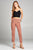 Ladies fashion high rise w/double metal trim belt long leg woven trousers