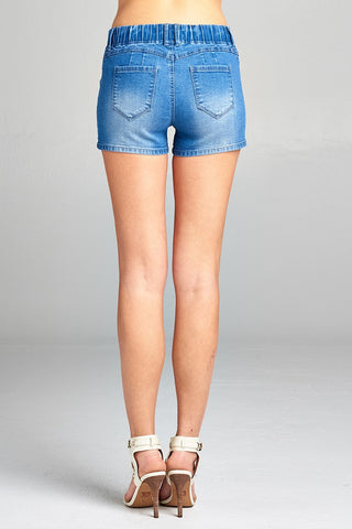Ladies fashion drawstring detail denim short pants