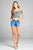 Ladies fashion drawstring detail denim short pants