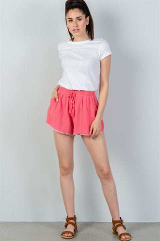 Ladies fashion  watermelon drawstring raw hem shorts